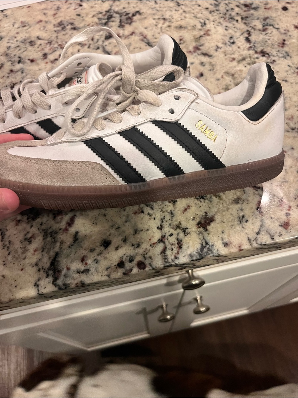 adidas Kids Samba White with Tan Suede Accents